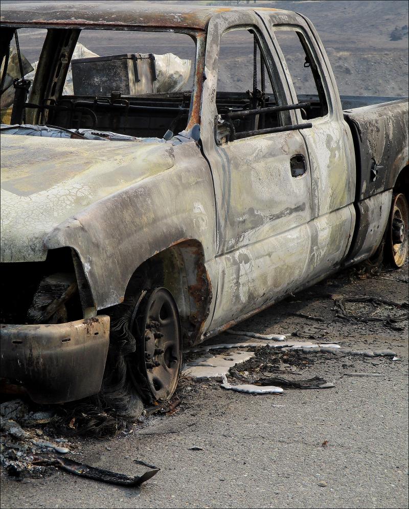 This fire damaged truck has many temperature indicators